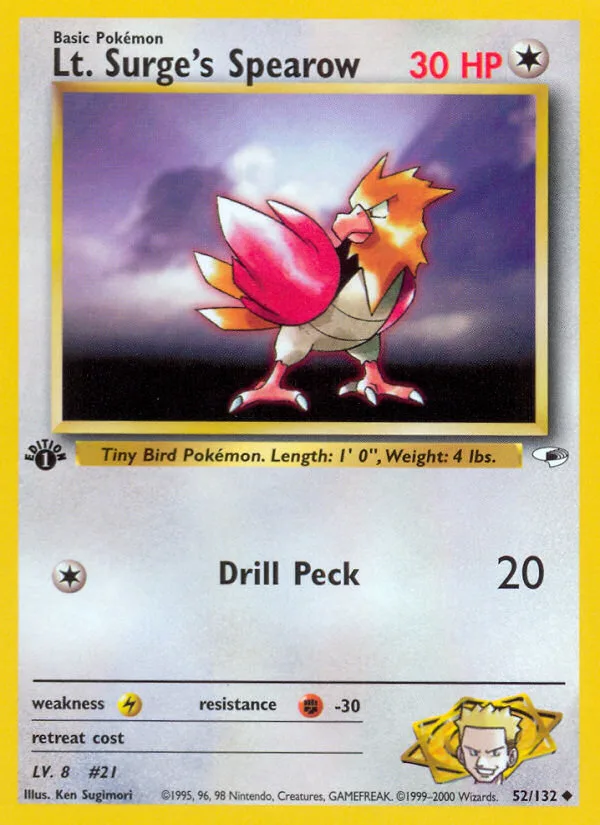 Lt. Surge's Spearow #52 Gym Heroes Pokemon card
