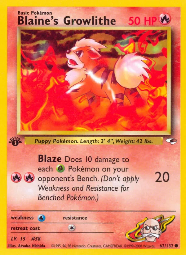Blaine's Growlithe #62 Gym Heroes Pokemon card
