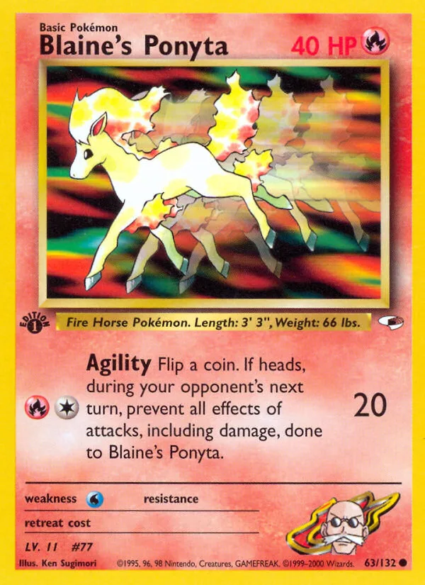 Blaine's Ponyta #63 Gym Heroes Pokemon card