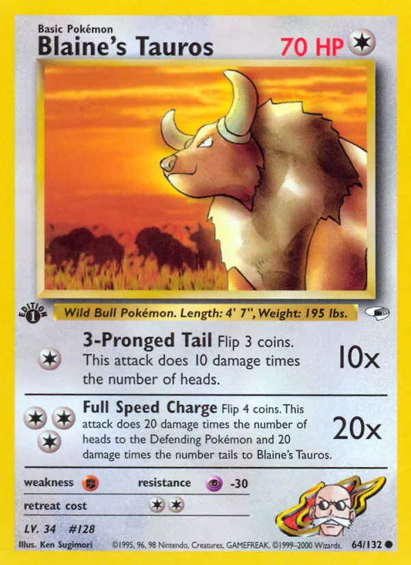 Blaine's Tauros #64 Gym Heroes Pokemon card