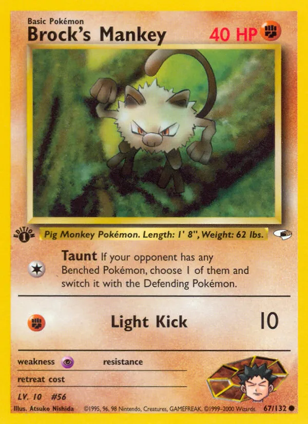 Brock's Mankey #67 Gym Heroes Pokemon card