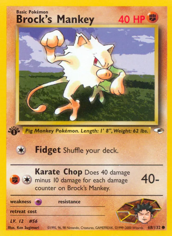 Brock's Mankey #68 Gym Heroes Pokemon card