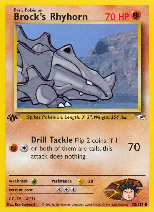 Brock's Rhyhorn #70 Gym Heroes Pokemon card