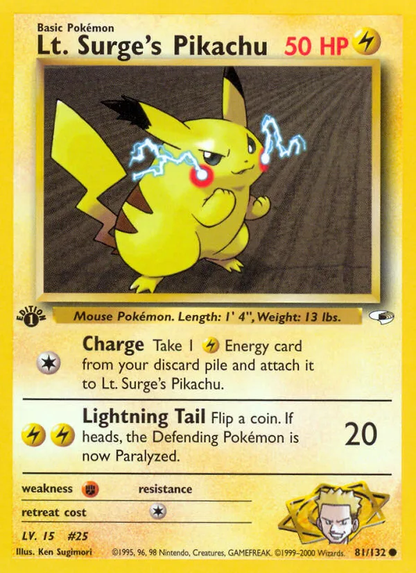 Lt. Surge's Pikachu #81 Gym Heroes Pokemon card
