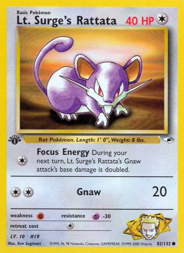 Lt. Surge's Rattata #82 Gym Heroes Pokemon card
