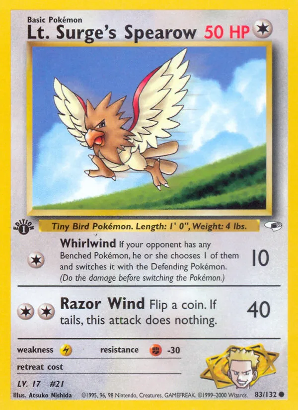 Lt. Surge's Spearow #83 Gym Heroes Pokemon card