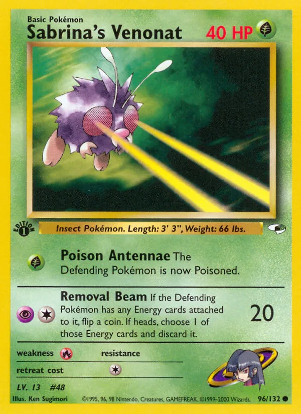 Sabrina's Venonat #96 Gym Heroes Pokemon card