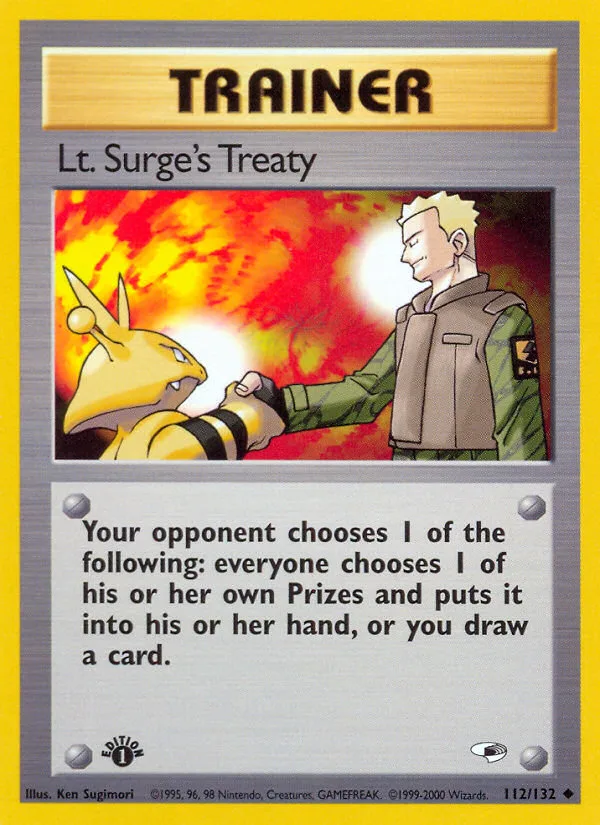 Lt. Surge's Treaty #112 Gym Heroes Pokemon card