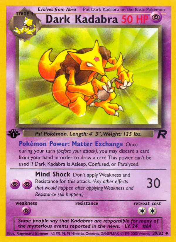 Dark Kadabra #39 Team Rocket Pokemon card