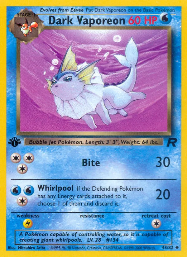 Dark Vaporeon #45 Team Rocket Pokemon card