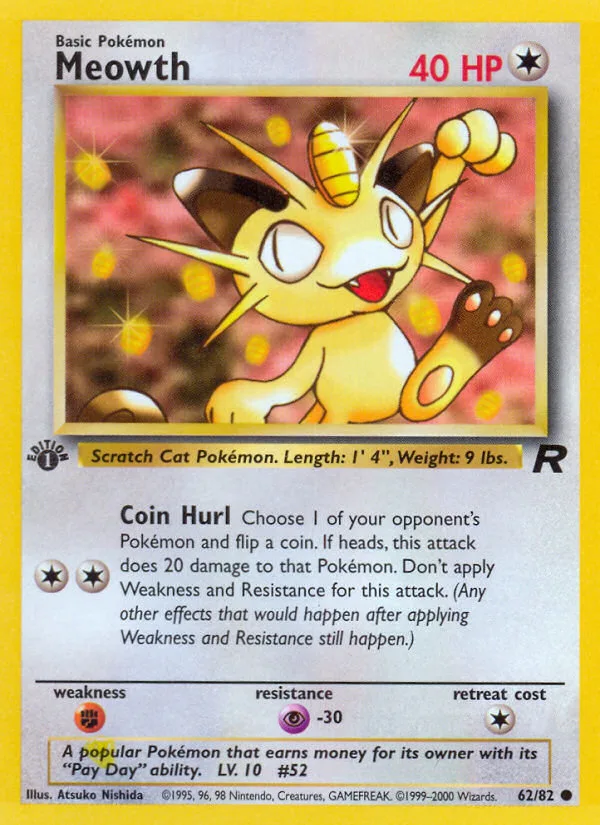 Meowth #62 Team Rocket Pokemon card