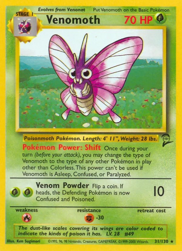 Venomoth #31 Base Set 2 Pokemon card