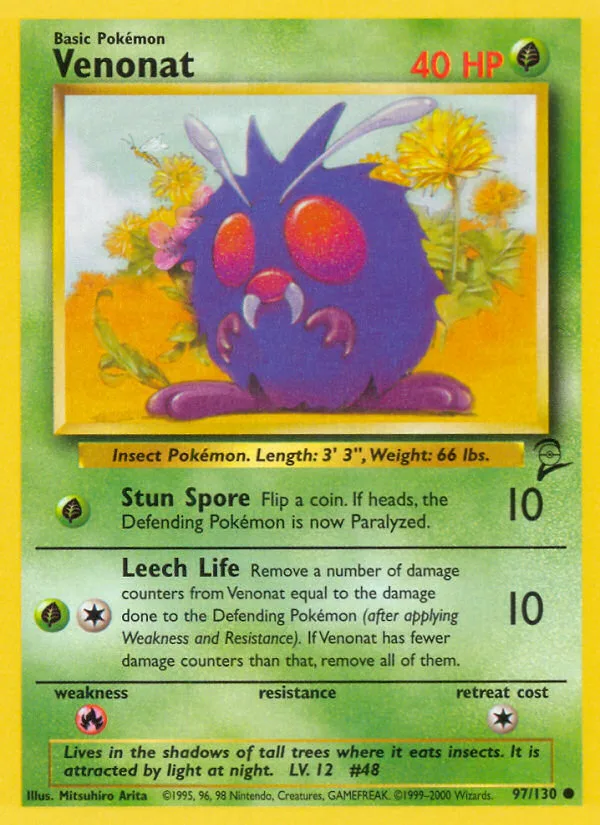Venonat Base Set 2 card