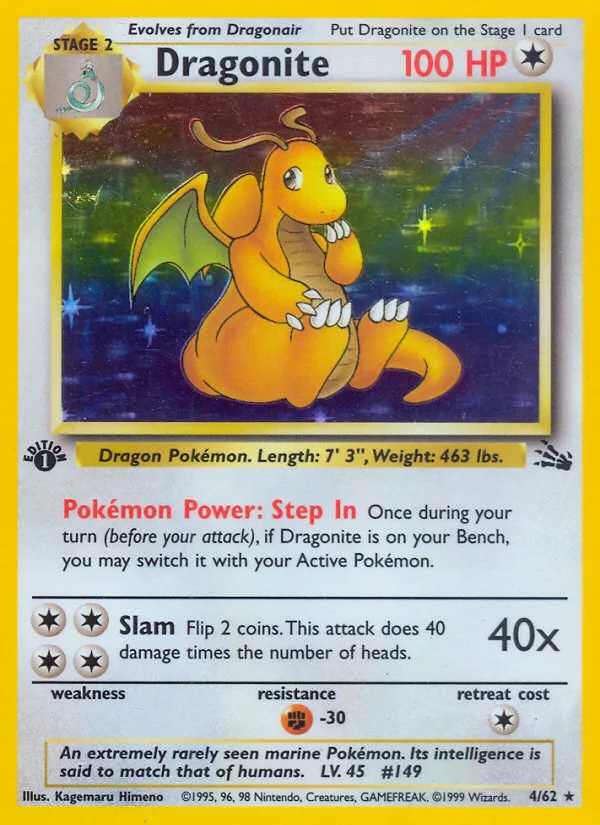 Dragonite #4 Fossil Pokemon card