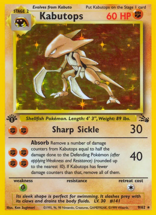 Kabutops #9 Fossil Pokemon card