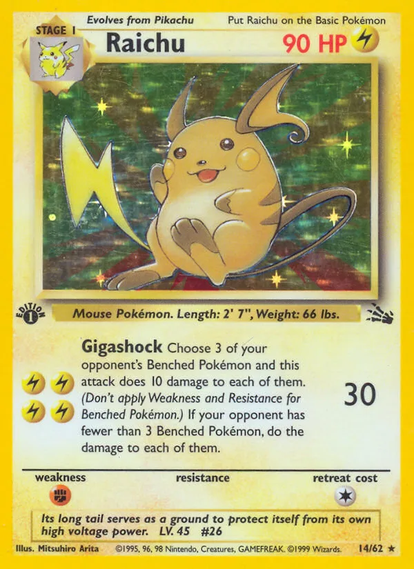 Raichu #14 Fossil Pokemon card