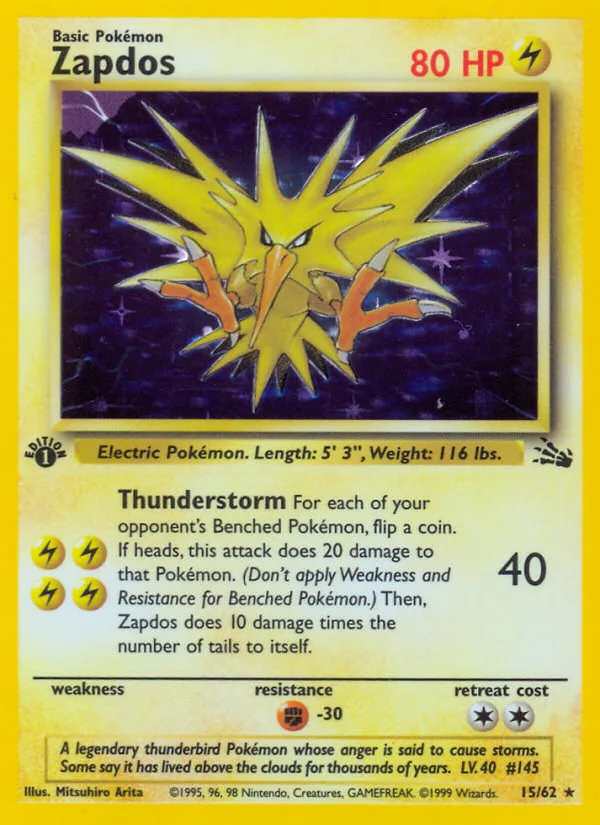 Zapdos #15 Fossil Pokemon card