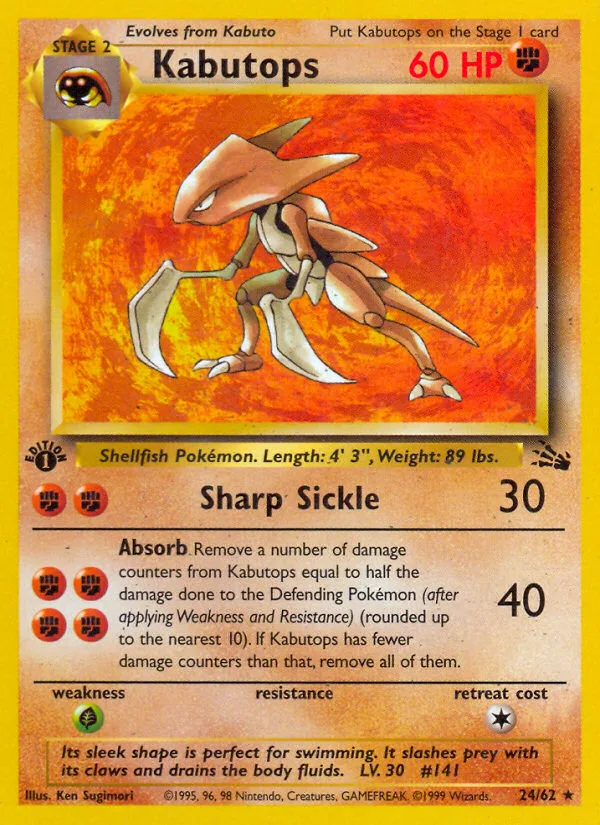 Kabutops #24 Fossil Pokemon card