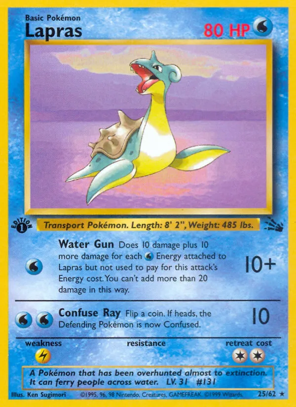 Lapras #25 Fossil Pokemon card