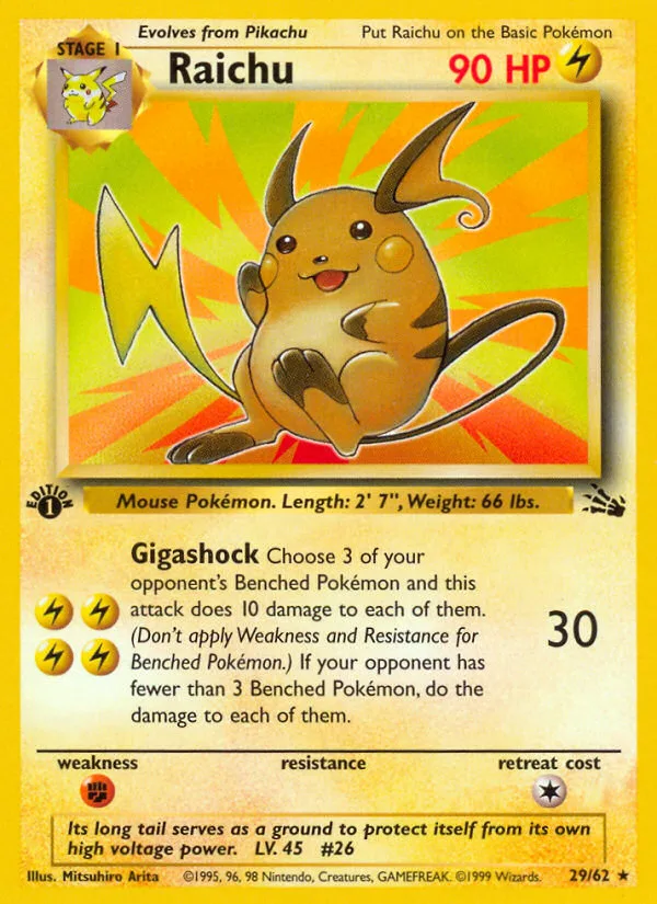 Raichu #29 Fossil Pokemon card
