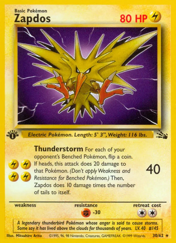 Zapdos #30 Fossil Pokemon card