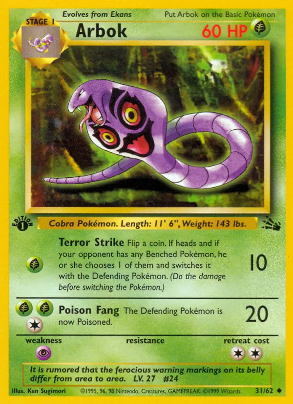 Arbok #31 Fossil Pokemon card