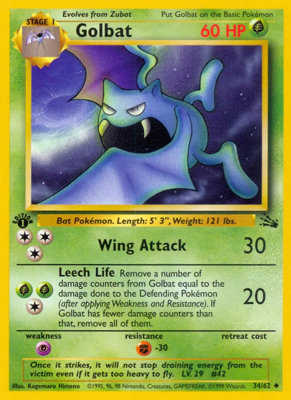 Golbat #34 Fossil Pokemon card