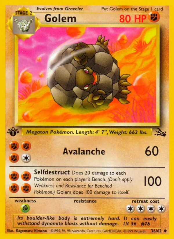 Golem #36 Fossil Pokemon card