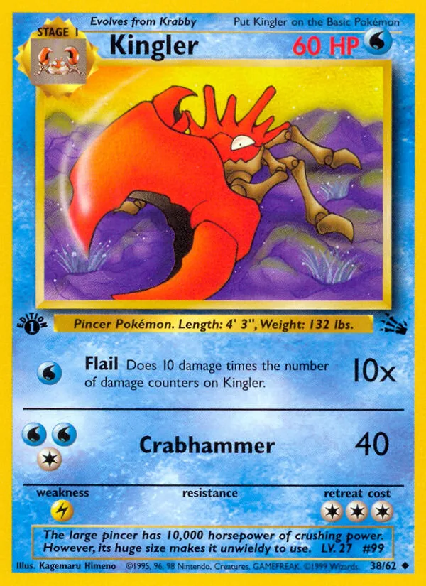 Kingler #38 Fossil Pokemon card