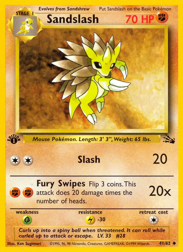 Sandslash #41 Fossil Pokemon card