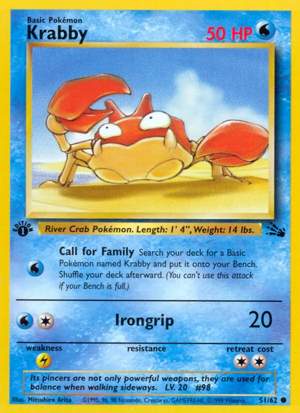 Krabby #51 Fossil Pokemon card