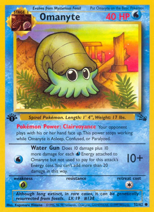 Omanyte #52 Fossil Pokemon card