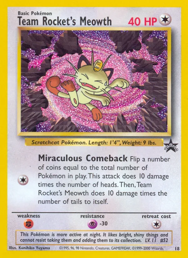 Team Rocket's Meowth #18 Wizards Black Star Promos Pokemon card