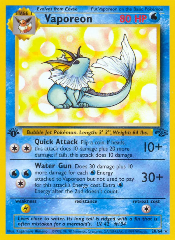 Vaporeon #28 Jungle Pokemon card