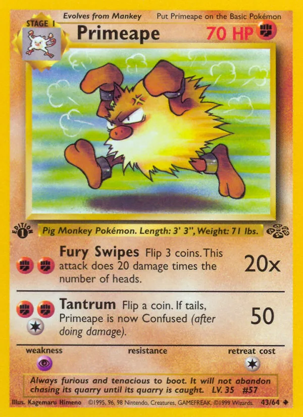 Primeape #43 Jungle Pokemon card