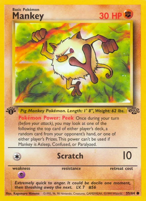 Mankey #55 Jungle Pokemon card