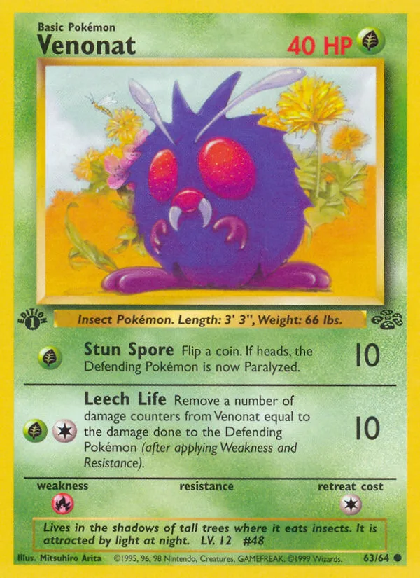 Venonat #63 Jungle Pokemon card