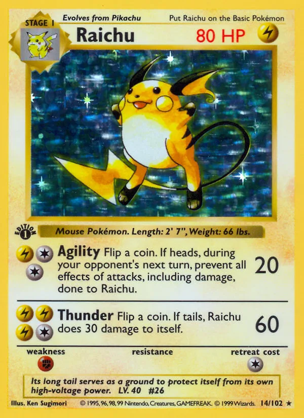 Raichu #14 Base Pokemon card