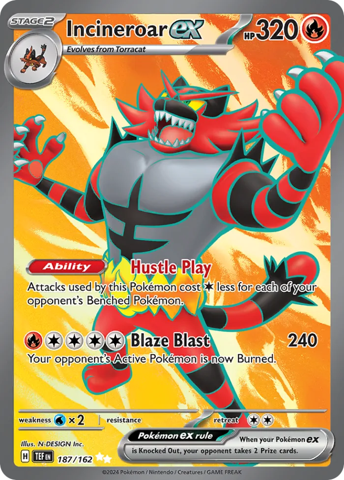 Incineroar ex #187 Temporal Forces Pokemon card
