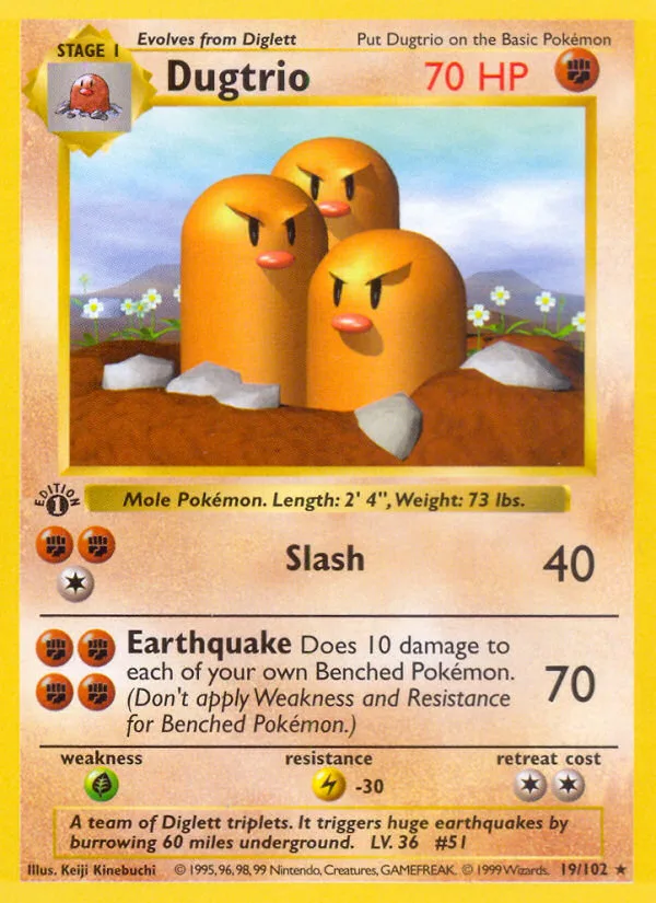 Dugtrio #19 Base Pokemon card