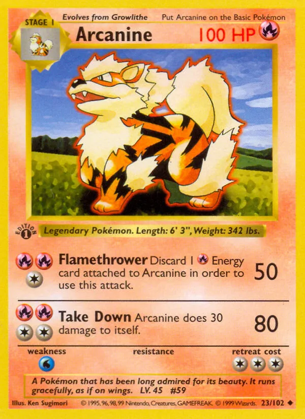 Arcanine #23 Base Pokemon card