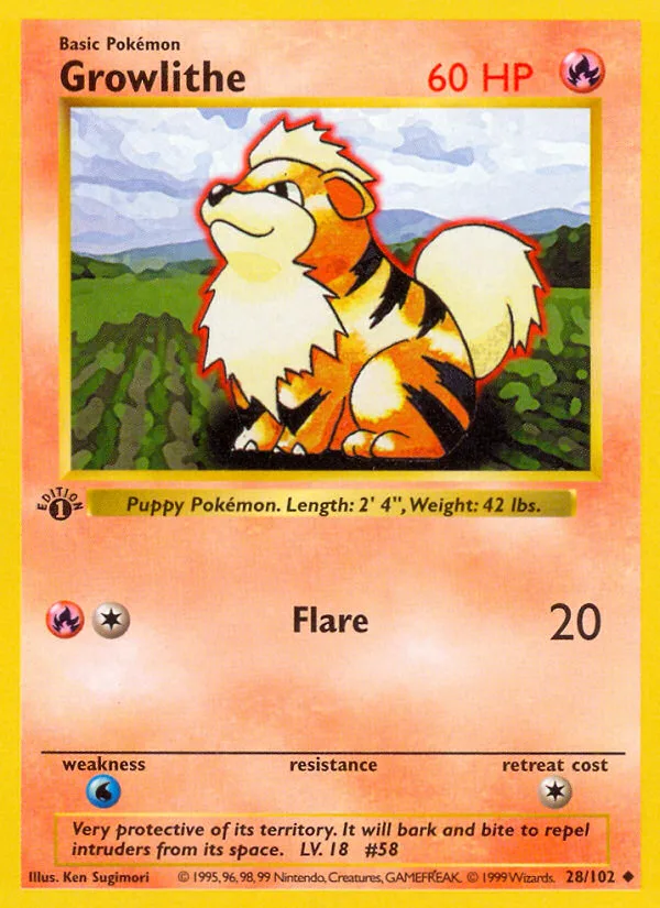 Growlithe #28 Base Pokemon card