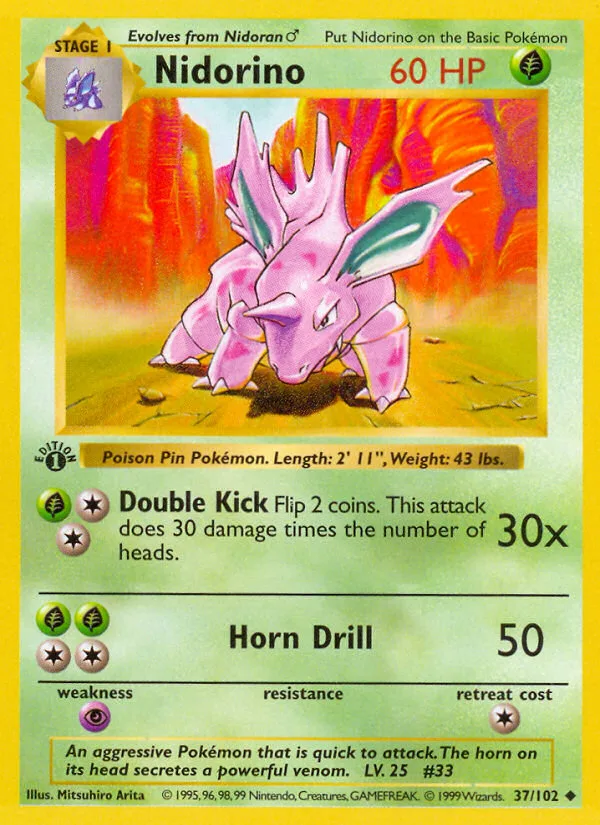 Nidorino #37 Base Pokemon card