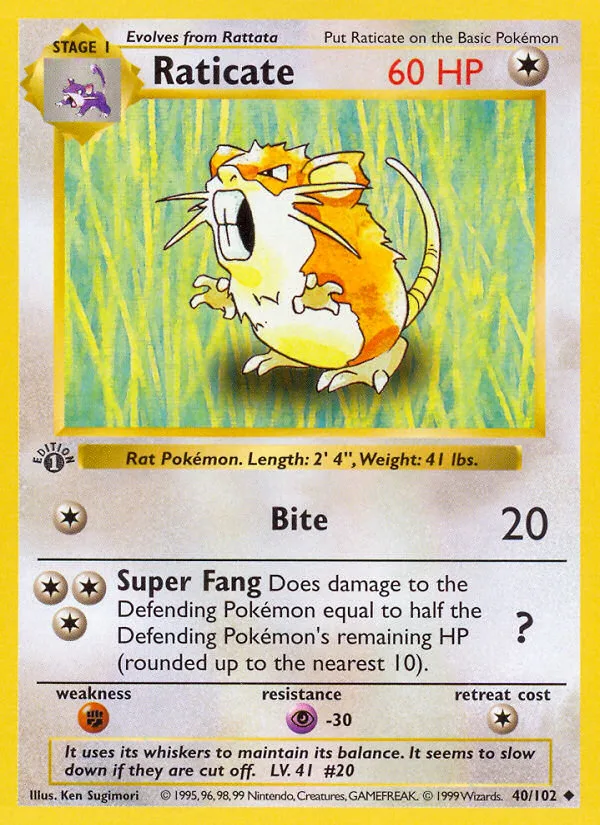 Raticate #40 Base Pokemon card