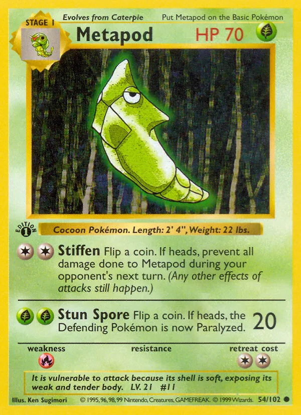 Metapod #54 Base Pokemon card