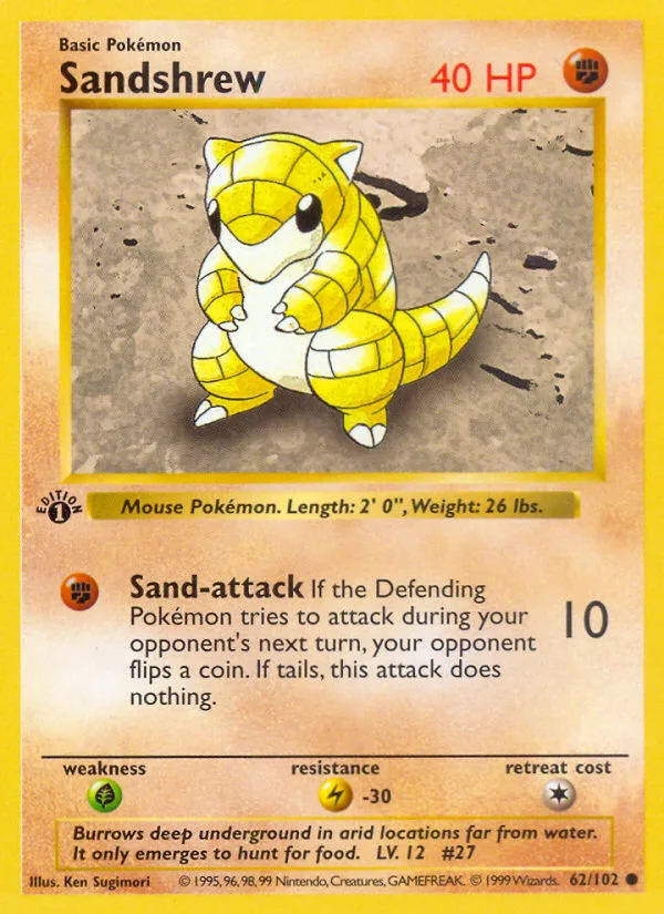 Sandshrew #62 Base Pokemon card