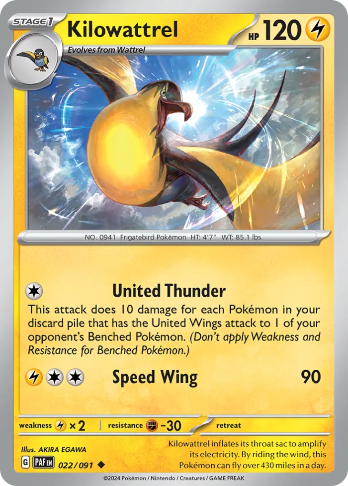 Kilowattrel #22 Paldean Fates Pokemon card
