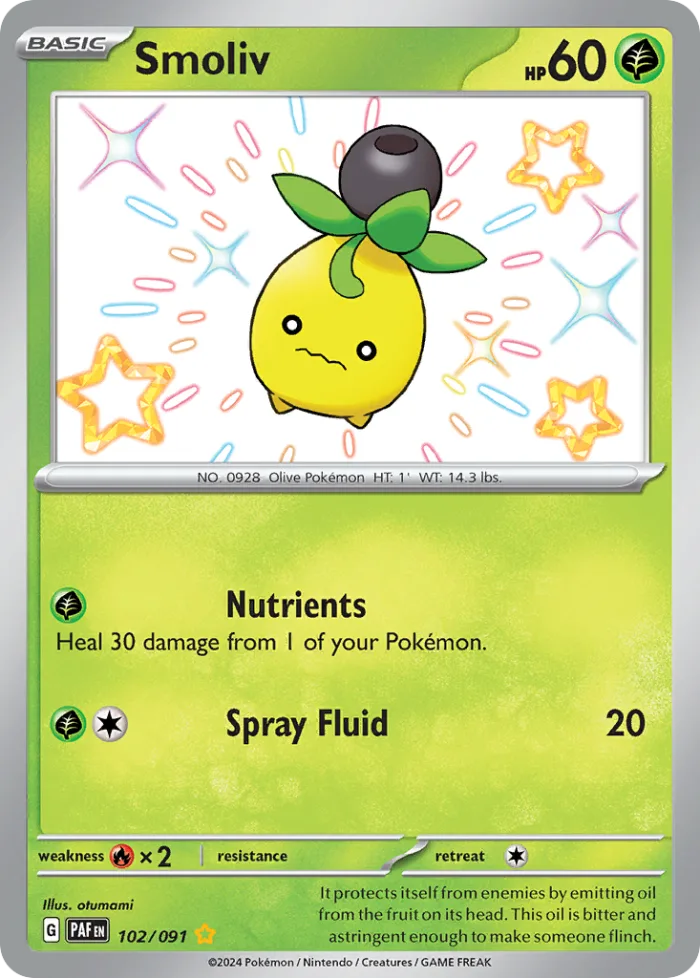 Smoliv #102 Paldean Fates Pokemon card