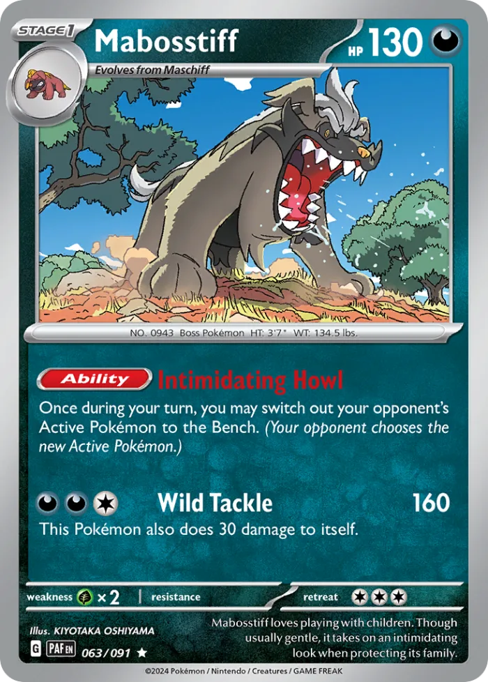 Mabosstiff #63 Paldean Fates Pokemon card