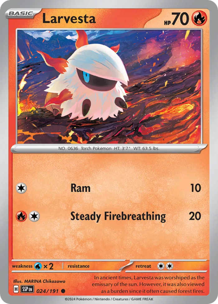 Larvesta #24 Surging Sparks Pokemon card